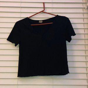 True Craft Black V-Neck Crop Top